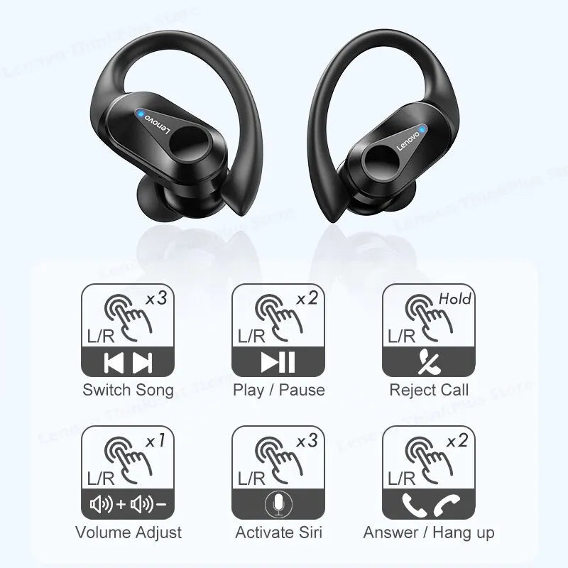 Lenovo-LP75 Fones De Ouvido Bluetooth 5.3, TWS, Sem Fio, Fones De Ouvido Esportivos, Display Digital LED, HiFi Stereo, Redução De Ruído, Gaming Earbuds