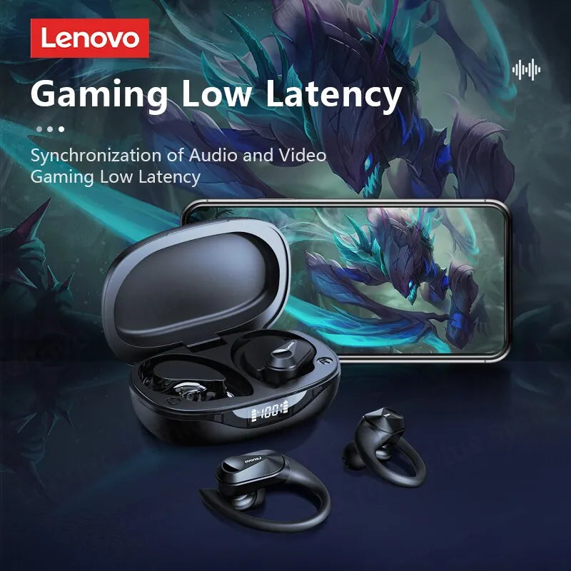 Lenovo-LP75 Fones De Ouvido Bluetooth 5.3, TWS, Sem Fio, Fones De Ouvido Esportivos, Display Digital LED, HiFi Stereo, Redução De Ruído, Gaming Earbuds